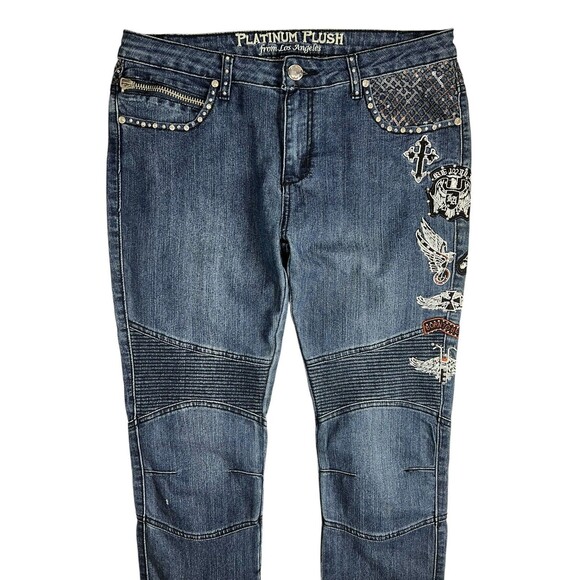 Platinum Plush LA 4991 Women's Biker Moto Jeans  Size 13  Embellished Gothic - Picture 4 of 16